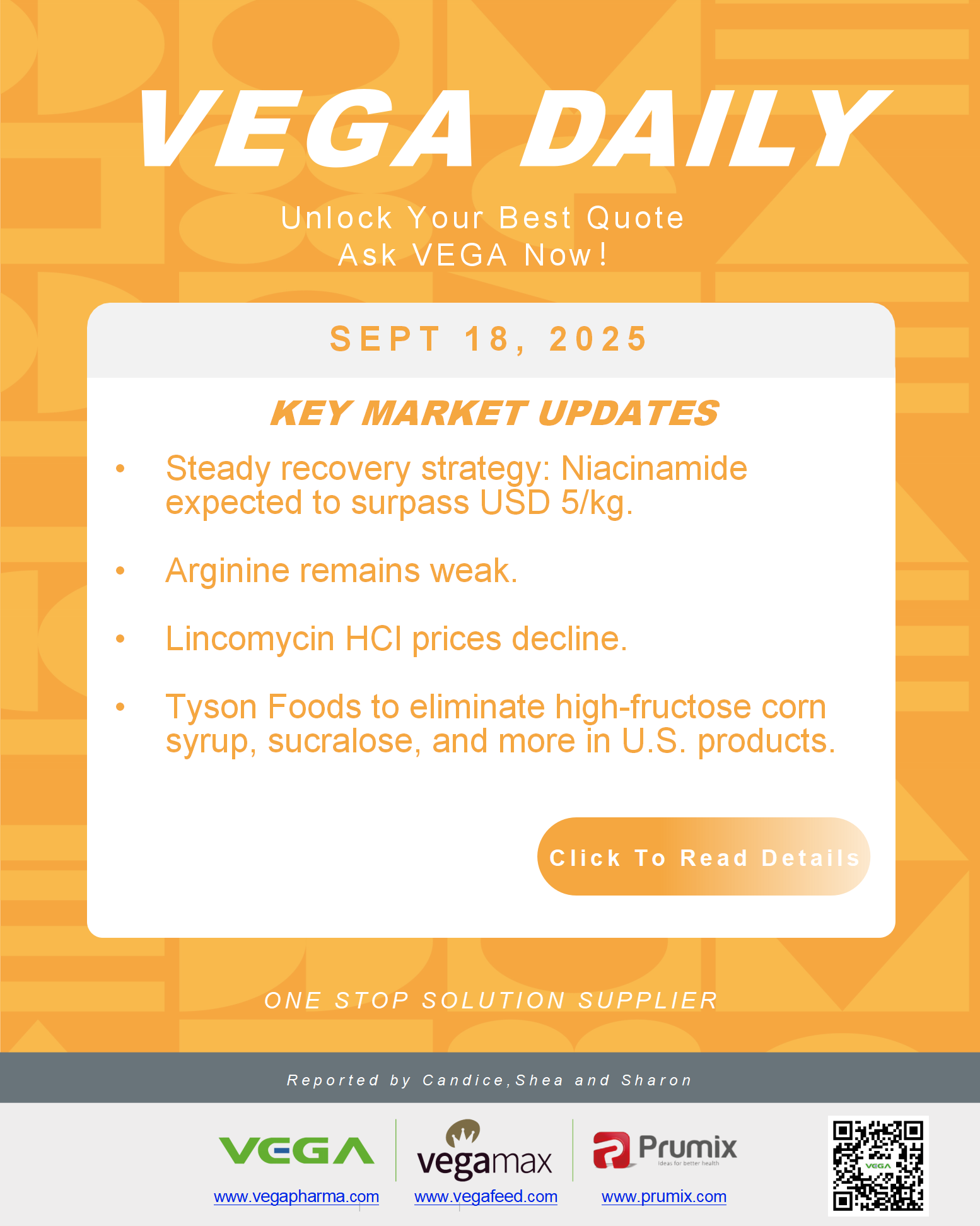 VEGA Daily Dated on September 18th 2025 Vitamin Amino Acid APl Food Additives.png
